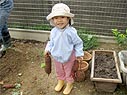 かーちゃん見て〜。農作業姿の勇姿(笑) 庭で芋掘り中〜。
